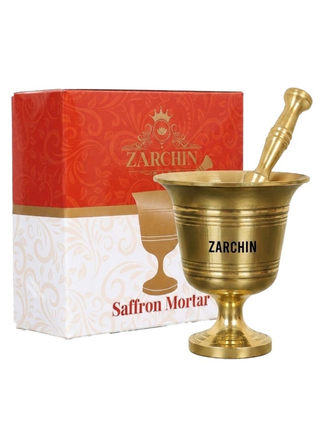 ZARCHIN Large Solid Brass Mortar & Pestle Set – 5.5 cm Height, Compact Spice Grinder & Herb Crusher, Manual Grinding Tool for Pepper, Spices, Seeds, Saffron, Masala, Herbs & Ayurvedic Ingredients - Image 1