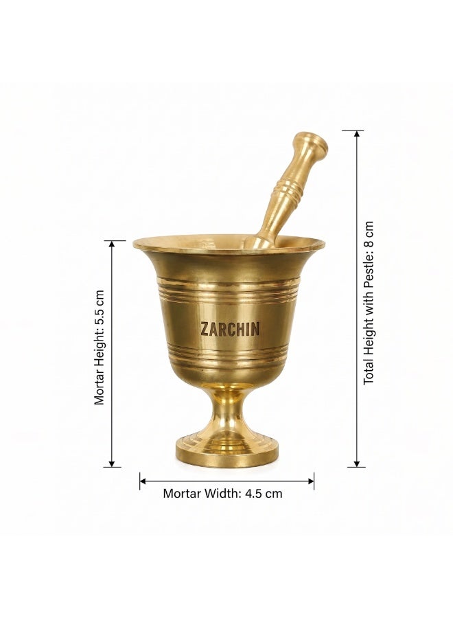 ZARCHIN Large Solid Brass Mortar & Pestle Set – 5.5 cm Height, Compact Spice Grinder & Herb Crusher, Manual Grinding Tool for Pepper, Spices, Seeds, Saffron, Masala, Herbs & Ayurvedic Ingredients - Image 2