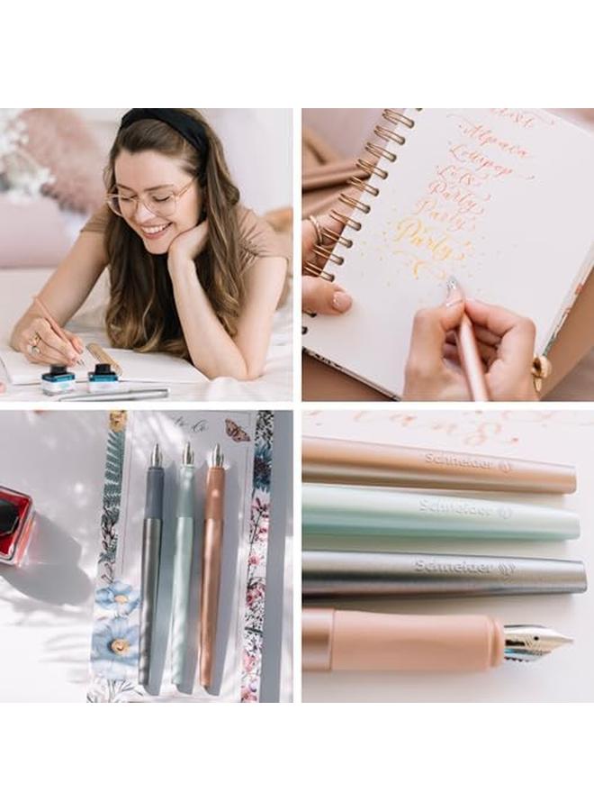 Schneider Callissima Calligraphy Fountain Pen 1.1 Mm Refillable Metallic Mint Barrel Bermuda Blue Ink Cartridge 163711 - Image 4