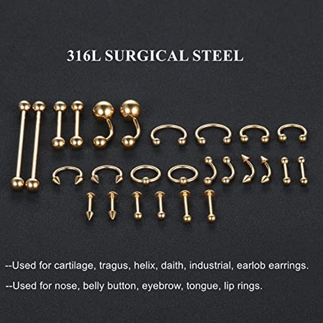 طقم ثقب الجسم 58PCS فولاذ جراحي 14G 16G BCR CBR حلقات شفاه لابريت غضروف ديث أقراط حلقات سرة الأنف ثقب الحاجز مجوهرات إبر قفازات ملاقط أدوات - Image 5