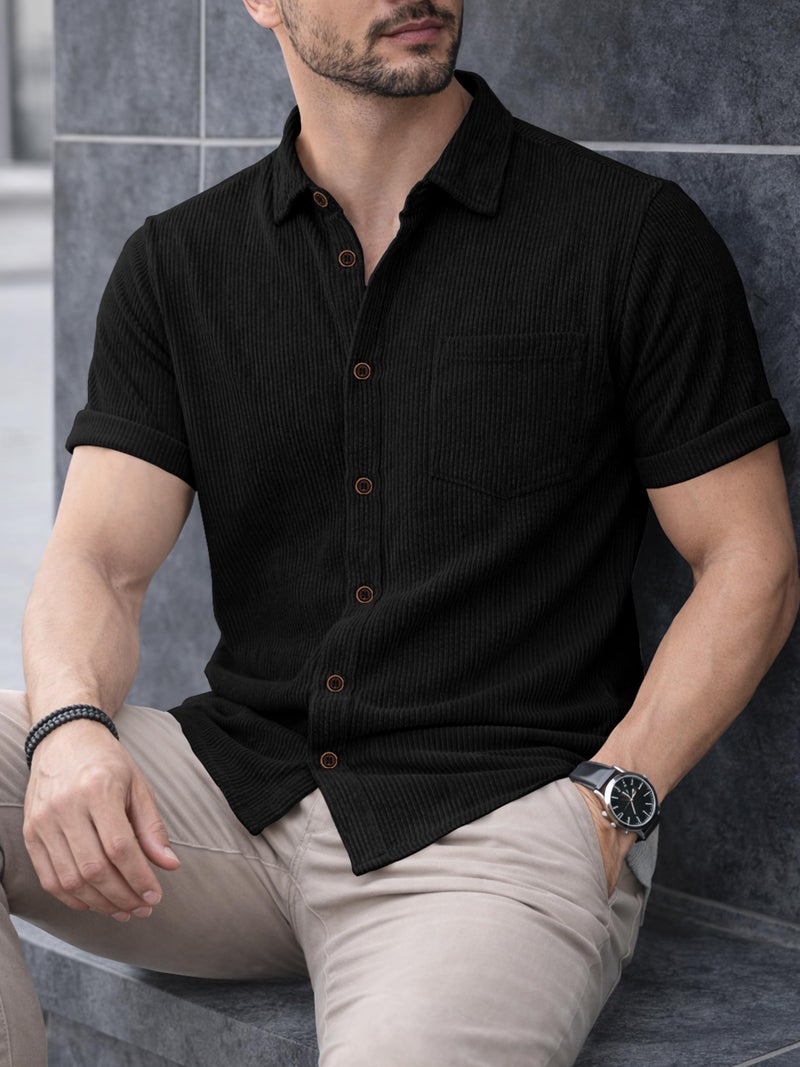 Noble Monk Mens Solid Casual Shirts |Half Sleeve Shirts for Men | Regular Fit Shirt for Man | Stylish Textured Shirt for Men - Image 3