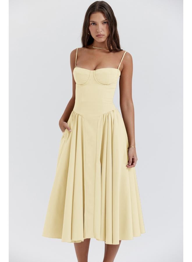 Independent Station Fashion Summer New European And American Strap Waist-tight Large Swing Skirt Dress Women's Clothing 