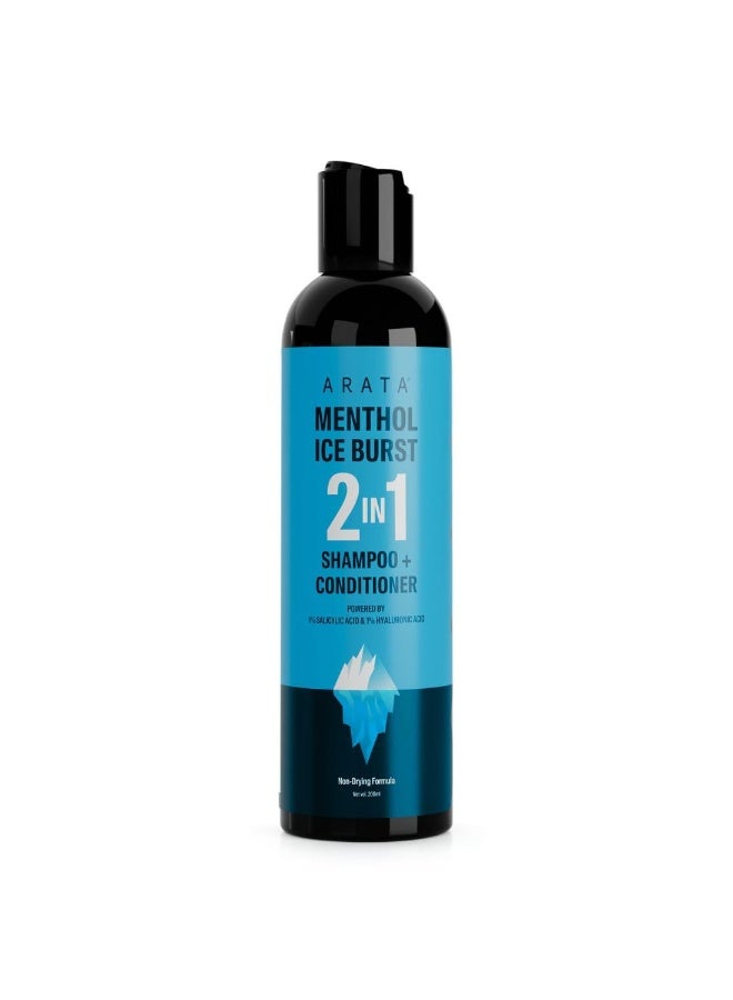 Arata Menthol Ice Burst 2-in-1 Shampoo + Conditioner with 1% Salicylic Acid | Provides Deep Nourishment to Hairs Removes Dirt, Grime & Buildup 200ml - Image 1