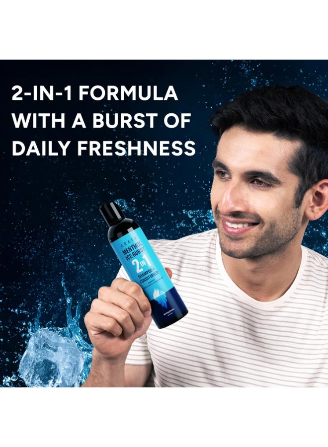 Arata Menthol Ice Burst 2-in-1 Shampoo + Conditioner with 1% Salicylic Acid | Provides Deep Nourishment to Hairs Removes Dirt, Grime & Buildup 200ml - Image 2