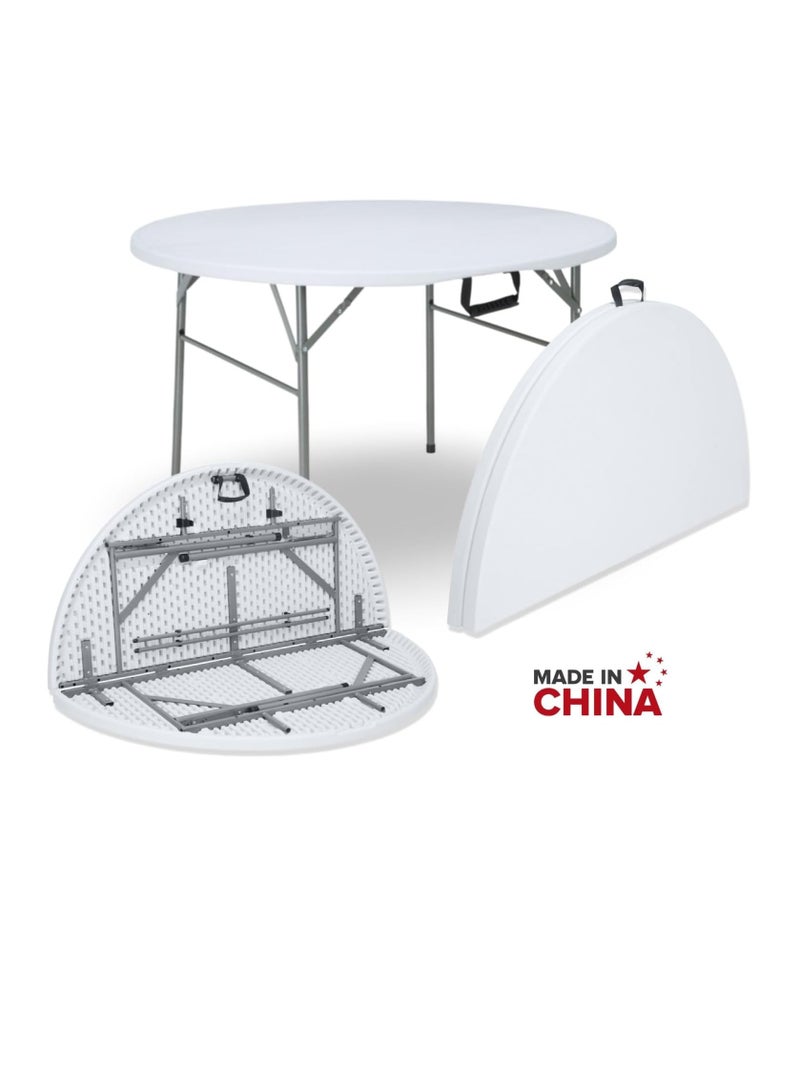 Folding Table and Chair Set, 5 Pieces, Round Table 120 cm, 4 Light Gray Chairs - For Indoor and Outdoor Use - Image 3
