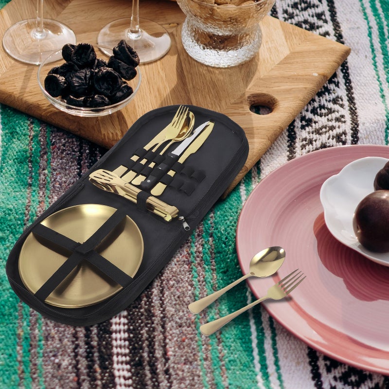 1 Set Stainless Steel Camp Tablewares Metal Flatware Metal Silverware with Storage Bag - Image 3