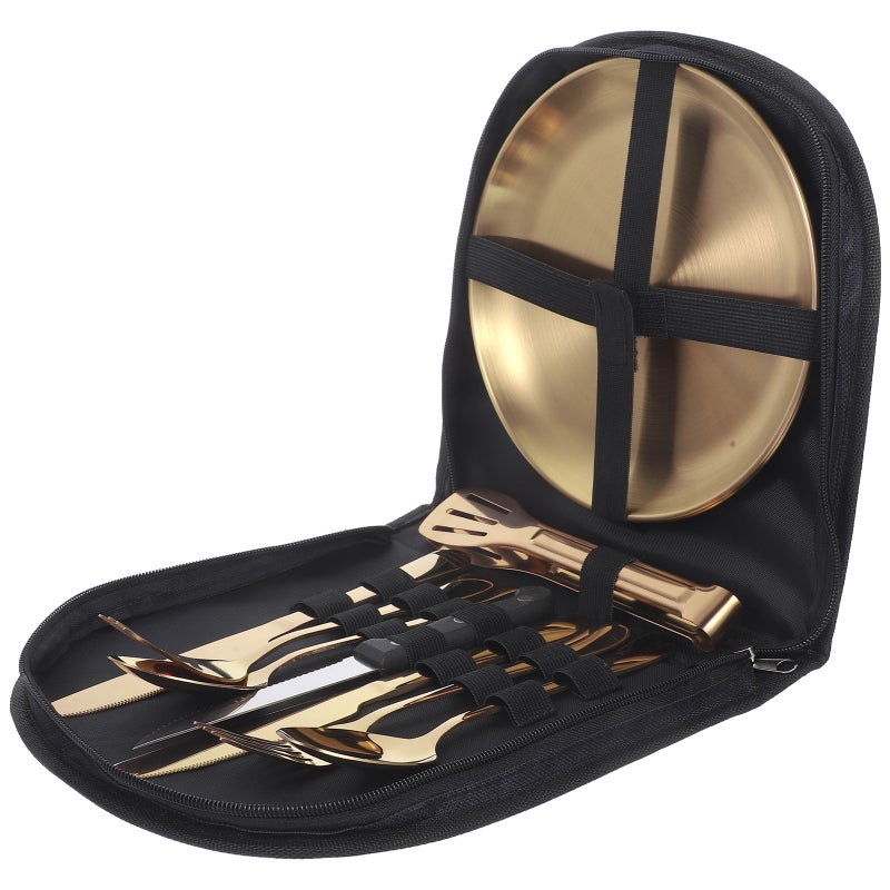 1 Set Stainless Steel Camp Tablewares Metal Flatware Metal Silverware with Storage Bag - Image 1