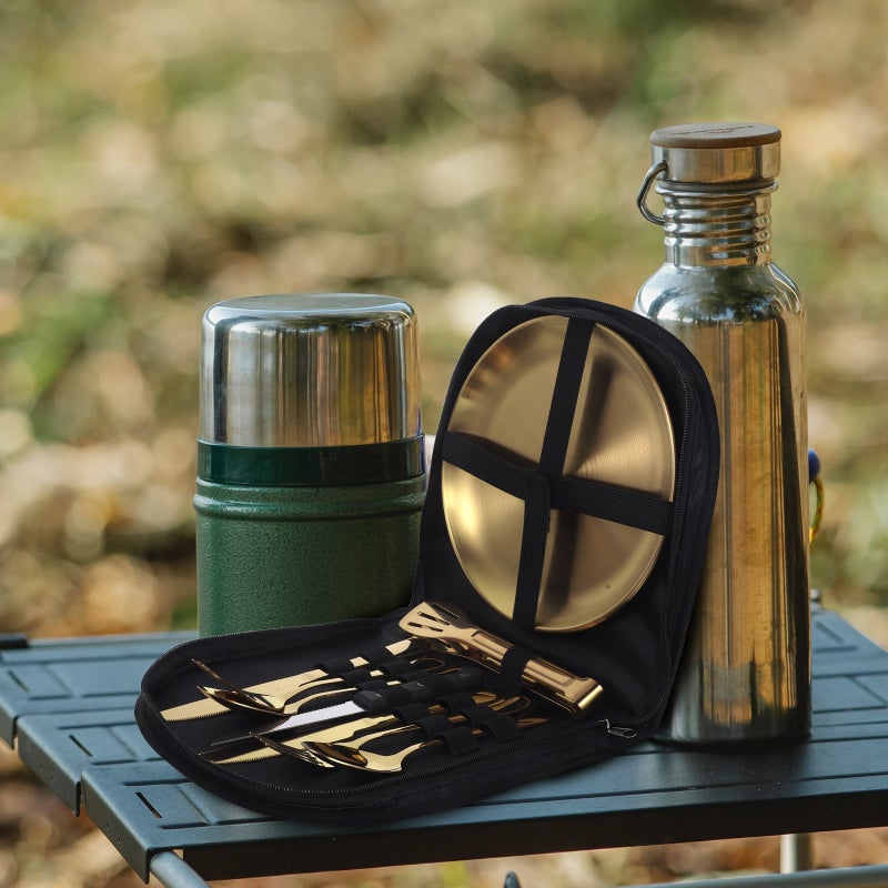 1 Set Stainless Steel Camp Tablewares Metal Flatware Metal Silverware with Storage Bag - Image 2