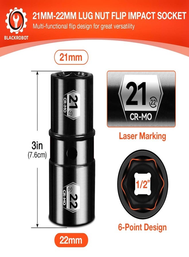 BLACKROBOT 1/2" Drive 21mm x 22mm Impact Lug Nut Socket, Thin Wall Socket Set, CR-MO, 6-Point, Electroplated Surface for Auto Repair - Image 2