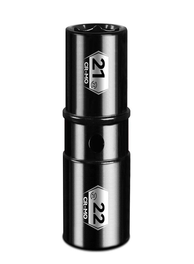 BLACKROBOT 1/2" Drive 21mm x 22mm Impact Lug Nut Socket, Thin Wall Socket Set, CR-MO, 6-Point, Electroplated Surface for Auto Repair - Image 1
