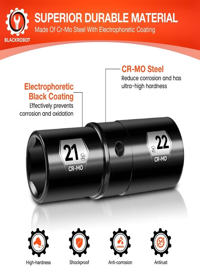BLACKROBOT 1/2" Drive 21mm x 22mm Impact Lug Nut Socket, Thin Wall Socket Set, CR-MO, 6-Point, Electroplated Surface for Auto Repair - Image 3