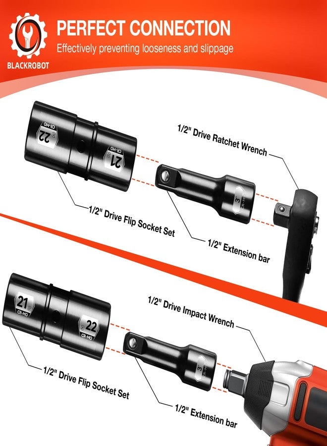 BLACKROBOT 1/2" Drive 21mm x 22mm Impact Lug Nut Socket, Thin Wall Socket Set, CR-MO, 6-Point, Electroplated Surface for Auto Repair - Image 4