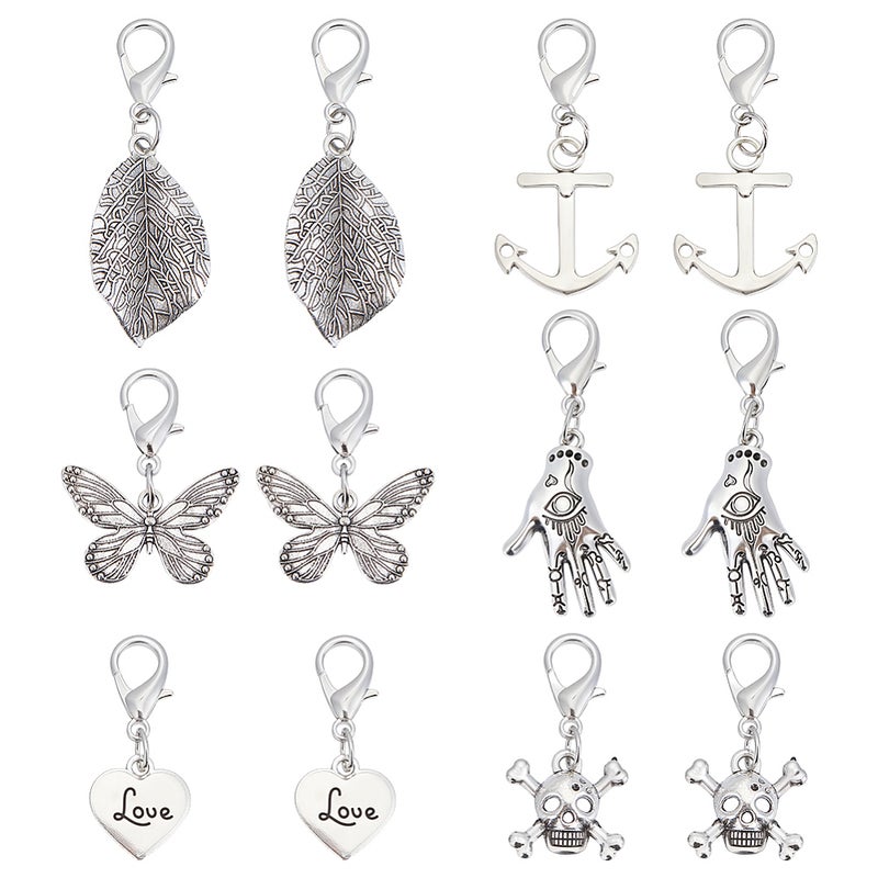 1set 12pcs 6 styles Alloy Shoe with Lobster Claw Clasps Antique silvery & Mixed Shapes 37~56.5mm 2pcs/style - Image 1