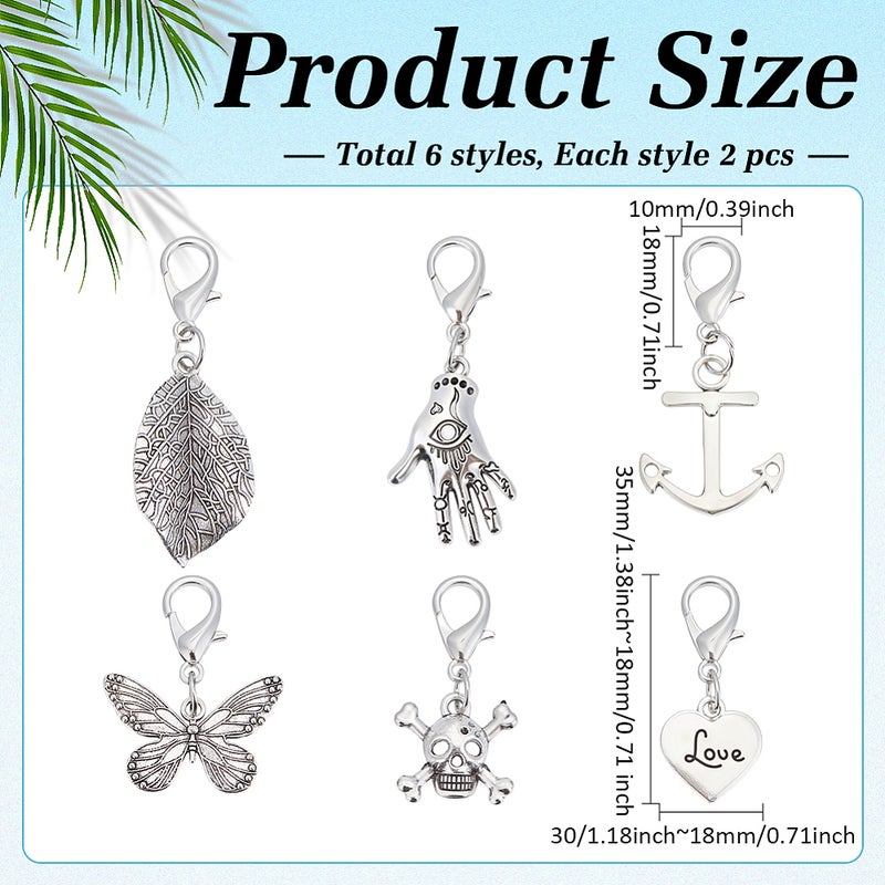 1set 12pcs 6 styles Alloy Shoe with Lobster Claw Clasps Antique silvery & Mixed Shapes 37~56.5mm 2pcs/style - Image 2