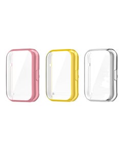 Generic 3 PCS Huawei Watch Fit 2 Screen Protector Cover, Soft TPU And Fall Resistant Scratch All-Around Protective Sleeve, Electroplated Shell Edge Smartwatch Accessories (Pink+Silver+Gold)  - Image 1