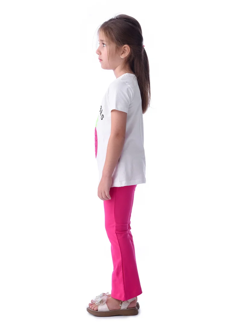Victor And Jane  Girls’ 2-Piece Outfit Set - (2-8 Years)Tee & Flared Legging - Offwhite & Pink for Women | Best Price UAE
