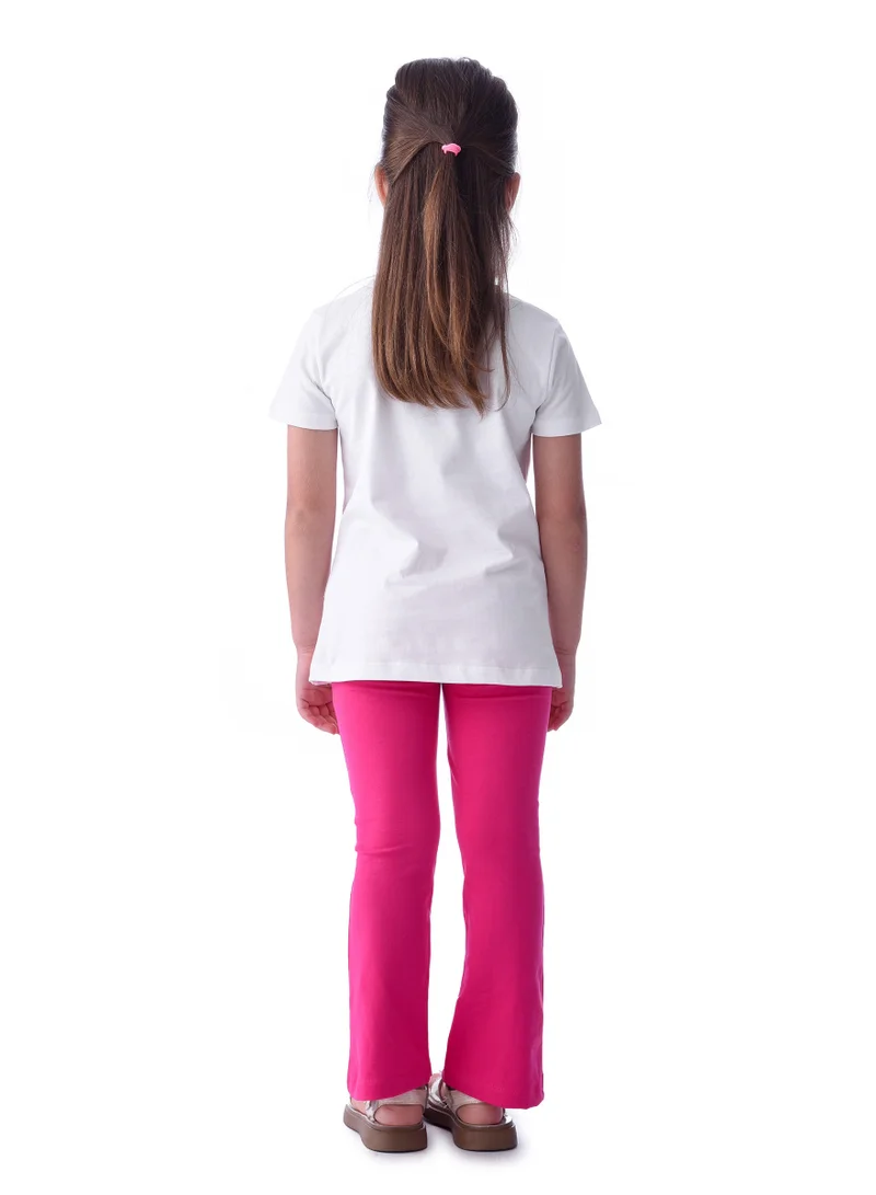 Victor And Jane  Girls’ 2-Piece Outfit Set - (2-8 Years)Tee & Flared Legging - Offwhite & Pink for Women | Best Price UAE