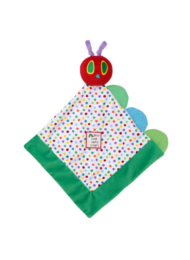 Baby Starters The Very Hungry Caterpillar Snuggle Blanket with Rattle and Crinkle, Green with Colorful Dot, 10 inch Square - Image 1