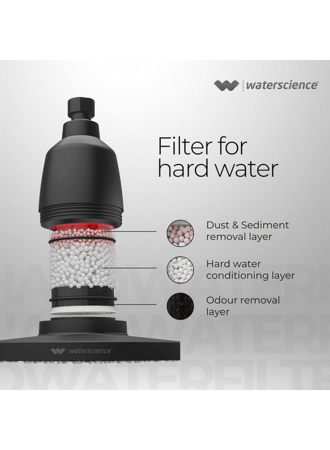 Waterscience Cleo Rain Shower Filter For Hard Water With Shower Arm | 8 Inch Matte Black Shower Head | Water Softener For Bathroom - Abs - Image 3