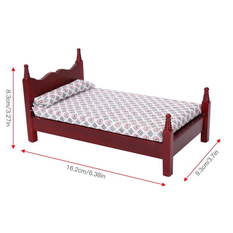 1:12 Scale Wooden Doll House Bed - Durable Wooden Construction With Mattress Pillows Sheets for Doll House Decoration, Doll Lovers And Kids - Image 4