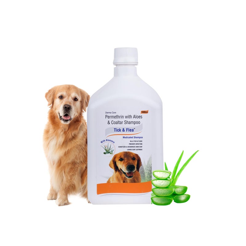 Pil Tick & Flea Dog Shampoo 1000ml | Ditch to Itch Dog Shampoo for Pomeranian, Puppy, Rottweiler Adult, German Shepherd, Labrador and Golden Retriever | Medicated Pet Shampoo for Dogs - Image 1