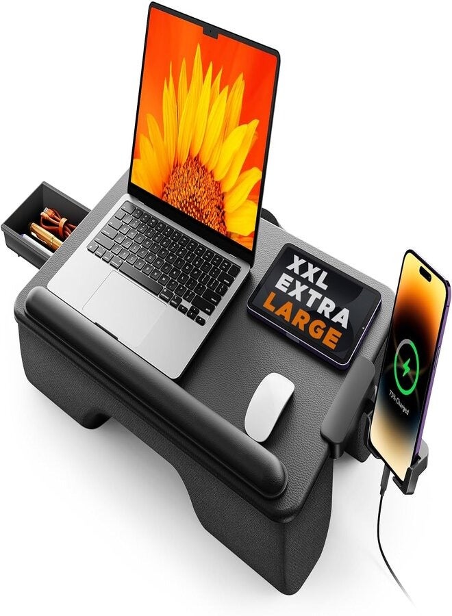 SAIJI Portable Laptop Desk for Bed Fits Up to 17" Laptop Lightweight  with Soft Leather Wrist Pad Storage Drawer - Image 1