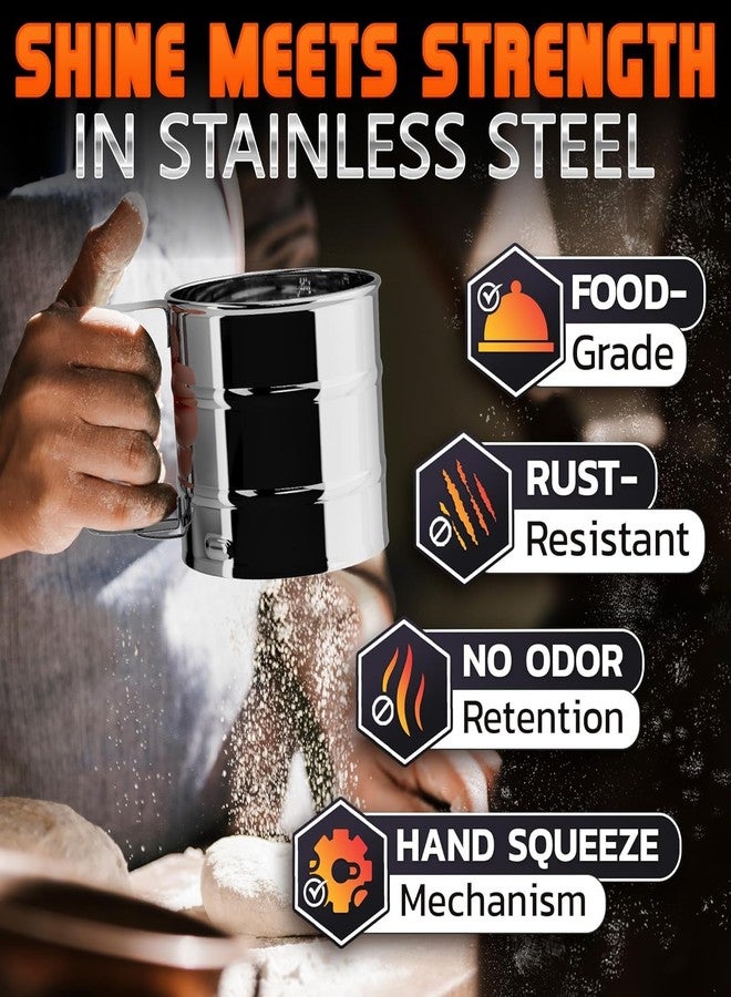 OLAMLY Flour Sifter | Stainless Steel Sifter for Baking | Double Layer Fine Mesh Baking Sifter | One Hand Press Crank Shaker | Hand Crank Powdered Sugar, Coco Shaker and Flour Duster - Image 4