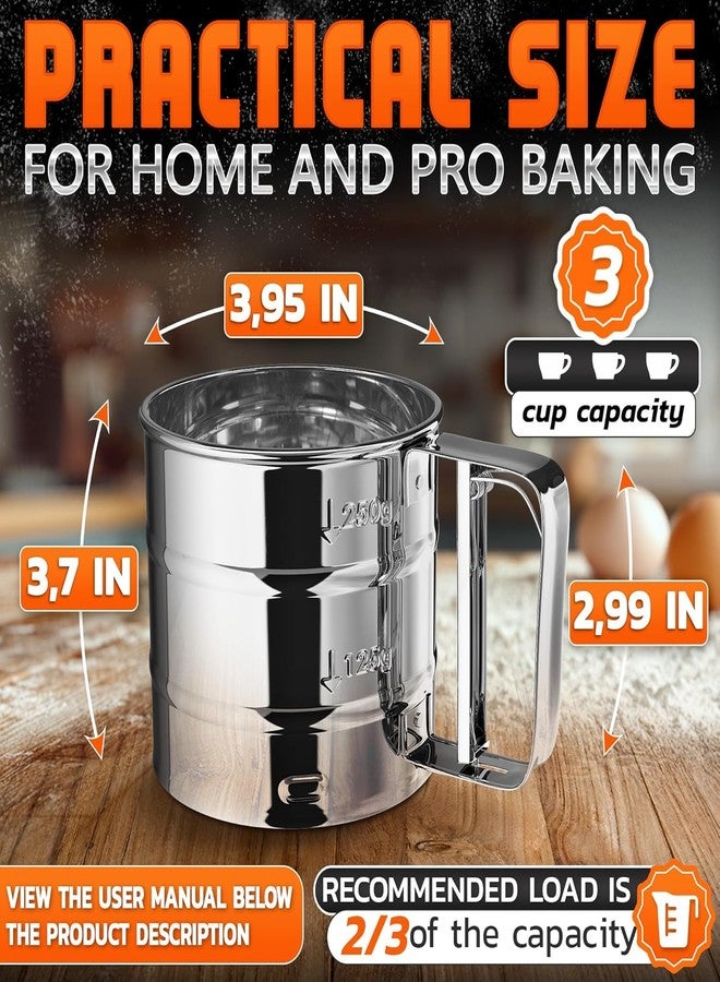 OLAMLY Flour Sifter | Stainless Steel Sifter for Baking | Double Layer Fine Mesh Baking Sifter | One Hand Press Crank Shaker | Hand Crank Powdered Sugar, Coco Shaker and Flour Duster - Image 2