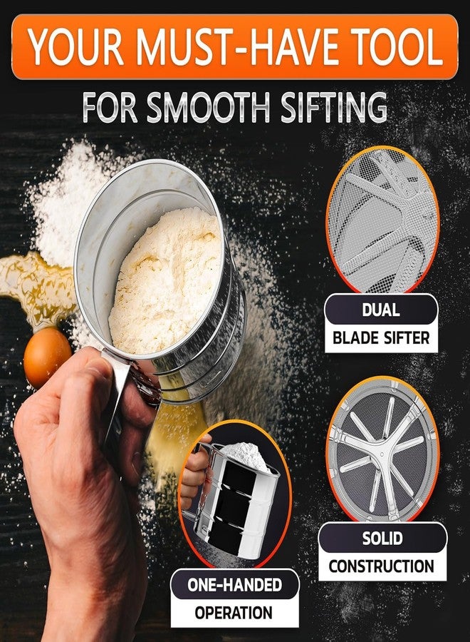 OLAMLY Flour Sifter | Stainless Steel Sifter for Baking | Double Layer Fine Mesh Baking Sifter | One Hand Press Crank Shaker | Hand Crank Powdered Sugar, Coco Shaker and Flour Duster - Image 5
