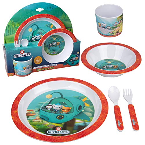Octonauts 5 Piece Dinnerware Set Red Undersea Includes Reusable Raised Edge Plate Bowl Cup Utensils Durable Break Resistant Melamine BPA Free Dishwasher Safe Gift for Toddlers Boys Girls - Image 1