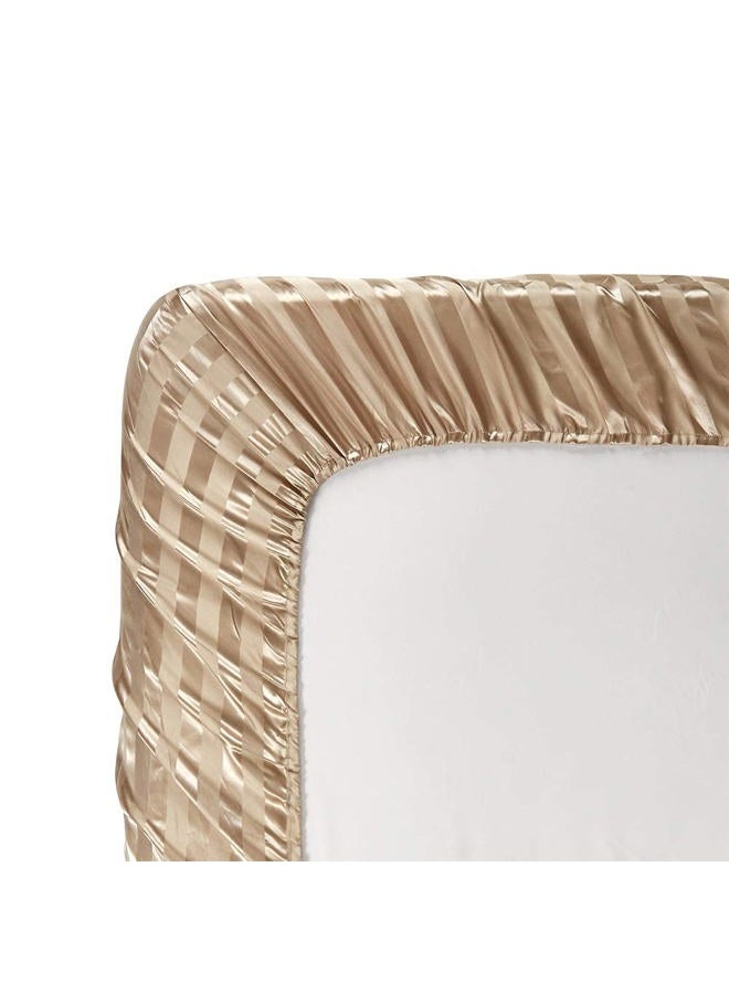 AiMay 6 Piece Bed Sheet Pillowcase Set Deep Pocket Luxury Rich Silk Satin Silky Super Soft Solid Color Stripes Reversible Stain-Resistant Wrinkle Free (King, Khaki) - Image 5