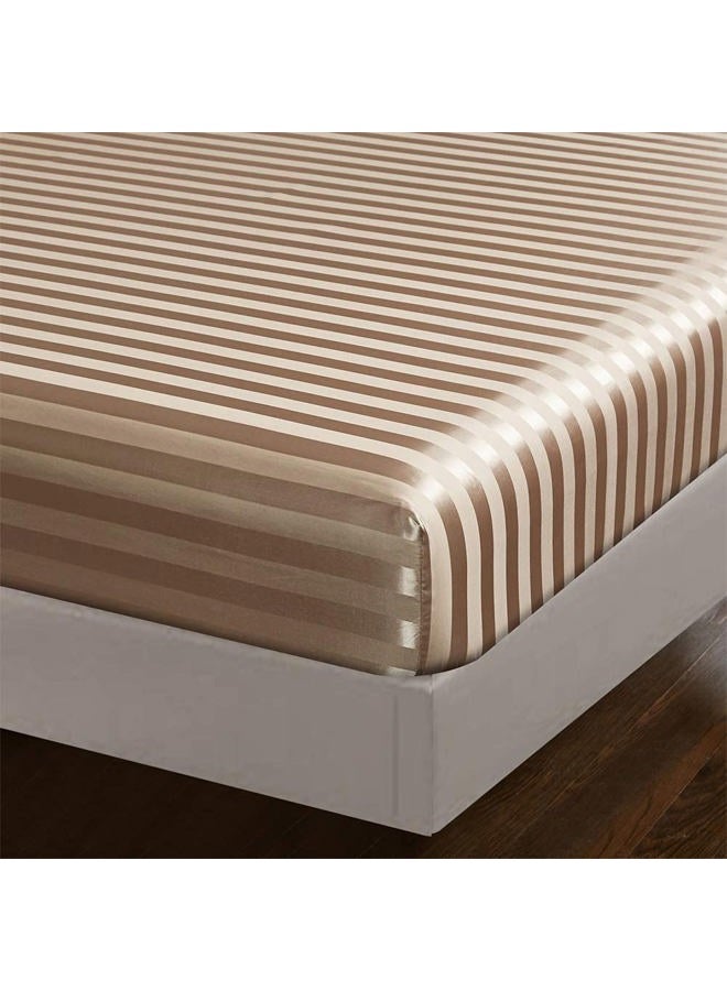 AiMay 6 Piece Bed Sheet Pillowcase Set Deep Pocket Luxury Rich Silk Satin Silky Super Soft Solid Color Stripes Reversible Stain-Resistant Wrinkle Free (King, Khaki) - Image 4