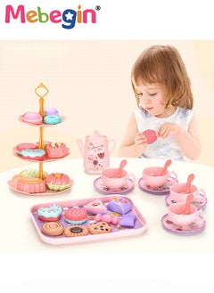 MEBEGIN Tea Set for Little Girls, Birthday Gift for Age 3+ Years Old, Toddler Toys Tea Party Set for Little Girls, Princess Kids Kitchen Pretend Toy with Tin Tea Set, Desserts & Carrying Case  - Image 3