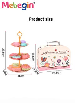 MEBEGIN Tea Set for Little Girls, Birthday Gift for Age 3+ Years Old, Toddler Toys Tea Party Set for Little Girls, Princess Kids Kitchen Pretend Toy with Tin Tea Set, Desserts & Carrying Case  - Image 5