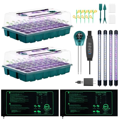 Hugbow Seed Starter Tray with Grow Lights and Heat Mat, 3-in-1 Soil Meter, 80-Cell Seed Growing Tray, Germination & Plant Propagation Station for Indoor Plants 2-Pack - Image 1