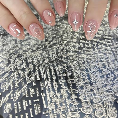 XFSAFDM 30 Sheets Nail Stickers, Metallic Nail Art Stickers with Aurora Silver Design, Self-Adhesive Nail Decals for DIY Nails Art, Stick On Nails for Women, Girls, Parties, Weddings, Concerts - Image 4
