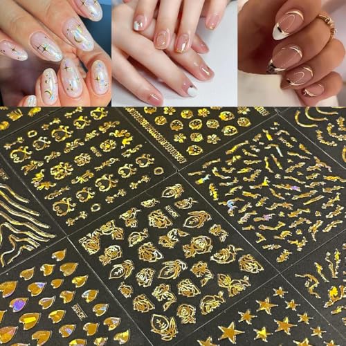 XFSAFDM 30 Sheets Nail Stickers, Metallic Nail Art Stickers with Aurora Silver Design, Self-Adhesive Nail Decals for DIY Nails Art, Stick On Nails for Women, Girls, Parties, Weddings, Concerts - Image 3