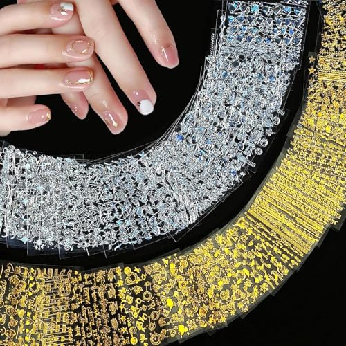 XFSAFDM 30 Sheets Nail Stickers, Metallic Nail Art Stickers with Aurora Silver Design, Self-Adhesive Nail Decals for DIY Nails Art, Stick On Nails for Women, Girls, Parties, Weddings, Concerts - Image 1