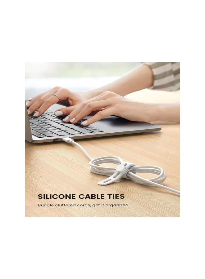 Green Tiger Silicone Cable Ties 10-Pack – Reusable Cord Organizers with Lock Buckle, Adjustable & Washable Wire Straps for Home, Office, Travel, and Electronics white - Image 5