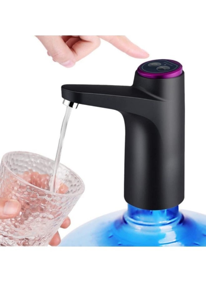 مضخة مياه كهربائية محمولة بشحن USB، موزع مياه محمول بزر مزدوج، لزجاجة عالمية سعة 2-5 جالون، أسود - Image 1