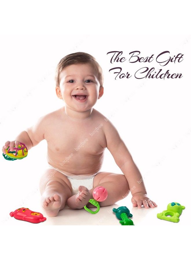 BAYBEE مجموعة ألعاب رنين للأطفال 5 قطع للأطفال من 0 إلى 6 أشهر غير سامة مجموعة رنين جذابة 5 قطع بحواف ناعمة؛ هدايا للمواليد الجدد؛ مجموعة رنين للأطفال من 0 إلى 6 أشهر ولد بنت (رنين I) - Image 3