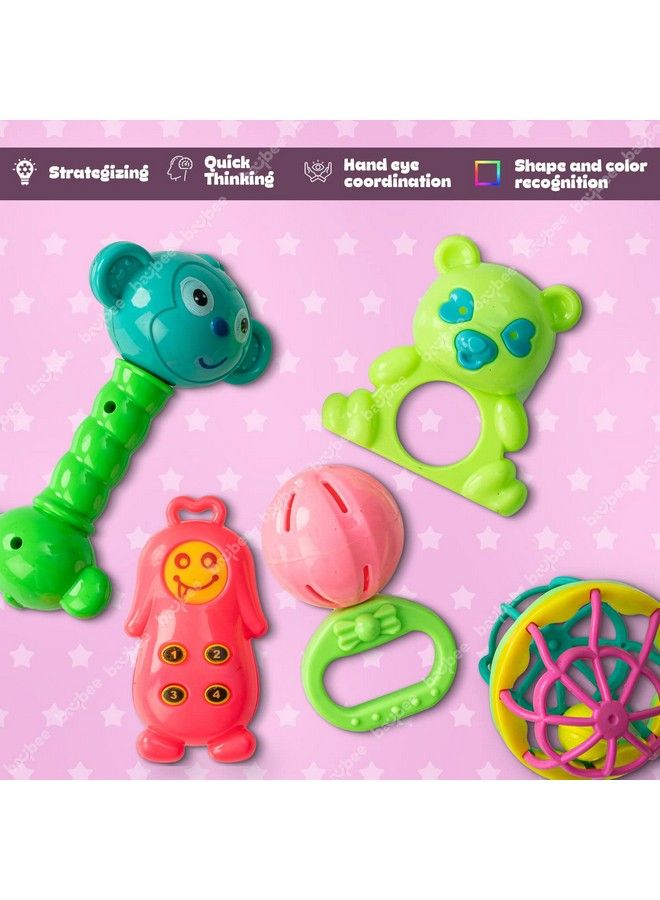 BAYBEE مجموعة ألعاب رنين للأطفال 5 قطع للأطفال من 0 إلى 6 أشهر غير سامة مجموعة رنين جذابة 5 قطع بحواف ناعمة؛ هدايا للمواليد الجدد؛ مجموعة رنين للأطفال من 0 إلى 6 أشهر ولد بنت (رنين I) - Image 4