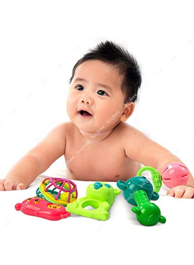 BAYBEE مجموعة ألعاب رنين للأطفال 5 قطع للأطفال من 0 إلى 6 أشهر غير سامة مجموعة رنين جذابة 5 قطع بحواف ناعمة؛ هدايا للمواليد الجدد؛ مجموعة رنين للأطفال من 0 إلى 6 أشهر ولد بنت (رنين I) - Image 1