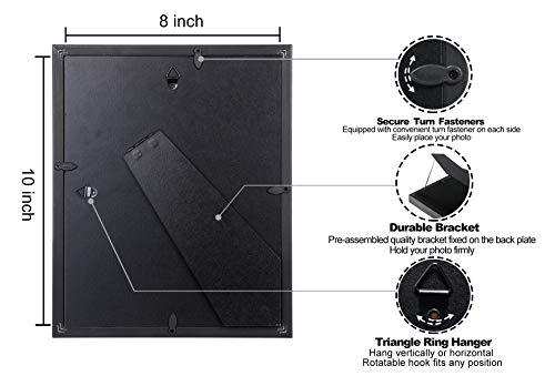VIOLABBEY 8x10 Picture Frame Black Set of 2, Photo Frame 5 by 7 Inch with Mat or 8x10 Inch without Mat, Wall or Tabletop Display, Semi Tempered Glass - Image 3