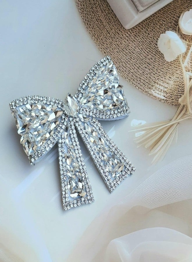 مشابك شعر من RHOSYN HAIR ACCESSORIES للنساء والفتيات | مشبك شعر مرصع بأحجار الكريستال | مشبك شعر على شكل فيونكة | مشابك شعر أنيقة بتصميمات مميزة | مشابك شعر أنيقة للنساء | لون فضي - Image 1