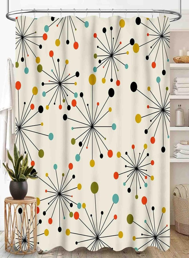 TKUYO Mid Century Modern Shower Curtain, Geometric Atomic Abstract Iconic Pattern 1950s 1960s Retro Style Art Pastel Waterproof Fabric Bathroom Shower Curtain Set with Hooks,72"x72" Inch - Image 1