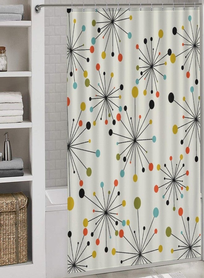 TKUYO Mid Century Modern Shower Curtain, Geometric Atomic Abstract Iconic Pattern 1950s 1960s Retro Style Art Pastel Waterproof Fabric Bathroom Shower Curtain Set with Hooks,72"x72" Inch - Image 2