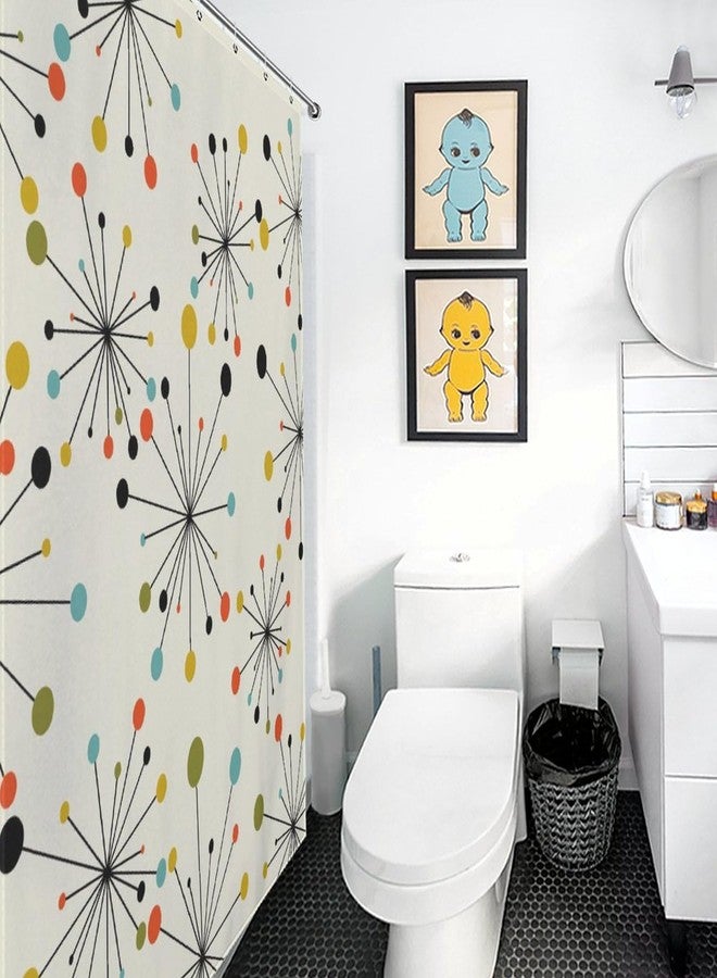 TKUYO Mid Century Modern Shower Curtain, Geometric Atomic Abstract Iconic Pattern 1950s 1960s Retro Style Art Pastel Waterproof Fabric Bathroom Shower Curtain Set with Hooks,72"x72" Inch - Image 3