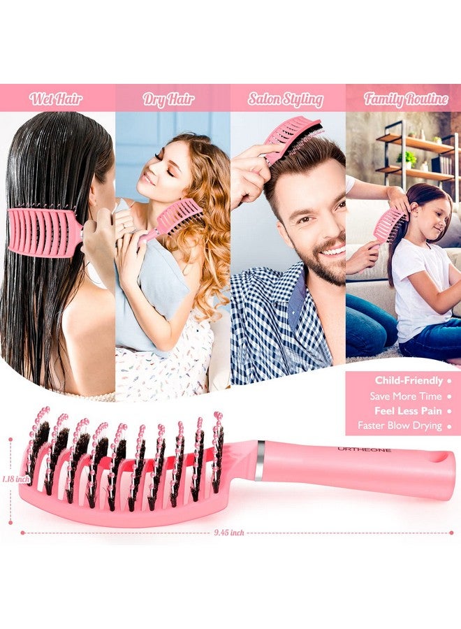 URTHEONE Hair Brush,URTHEONE Detangling Hairbrush Boar Bristle Curved Vented Hair Brush for Women Men Kids Curly Thick Long Short Wet or Dry Hair, Faster Blow Drying(2Pack, Black&Pink) - Image 4