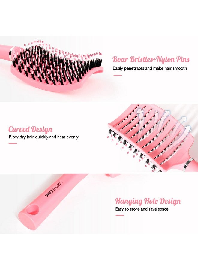 URTHEONE Hair Brush,URTHEONE Detangling Hairbrush Boar Bristle Curved Vented Hair Brush for Women Men Kids Curly Thick Long Short Wet or Dry Hair, Faster Blow Drying(2Pack, Black&Pink) - Image 2